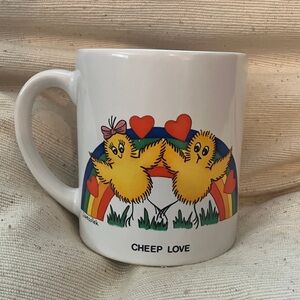 Vintage valentines or Easter chicken mug, cheep love